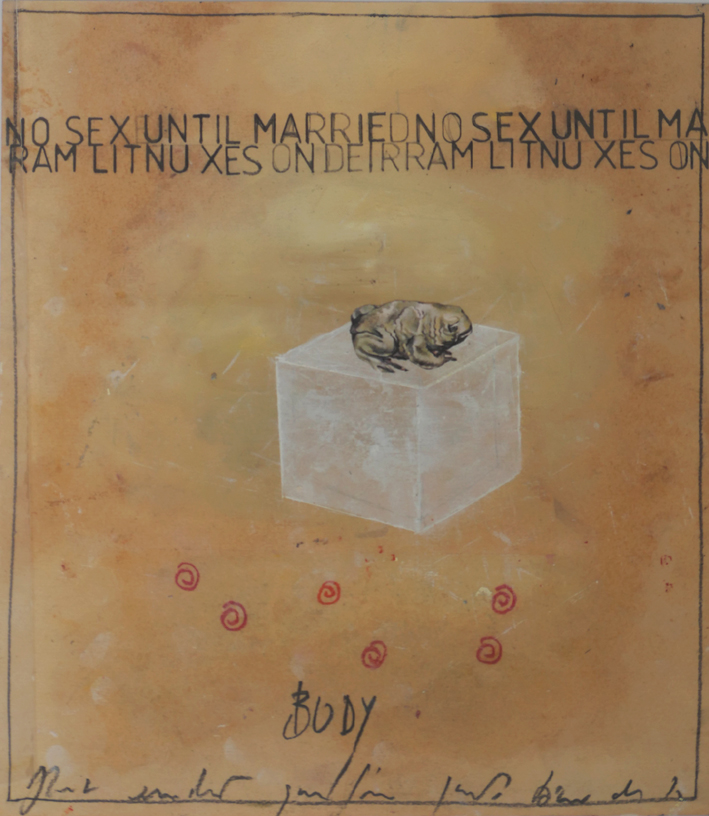 Mixte sur papier préparé "No sex until married".